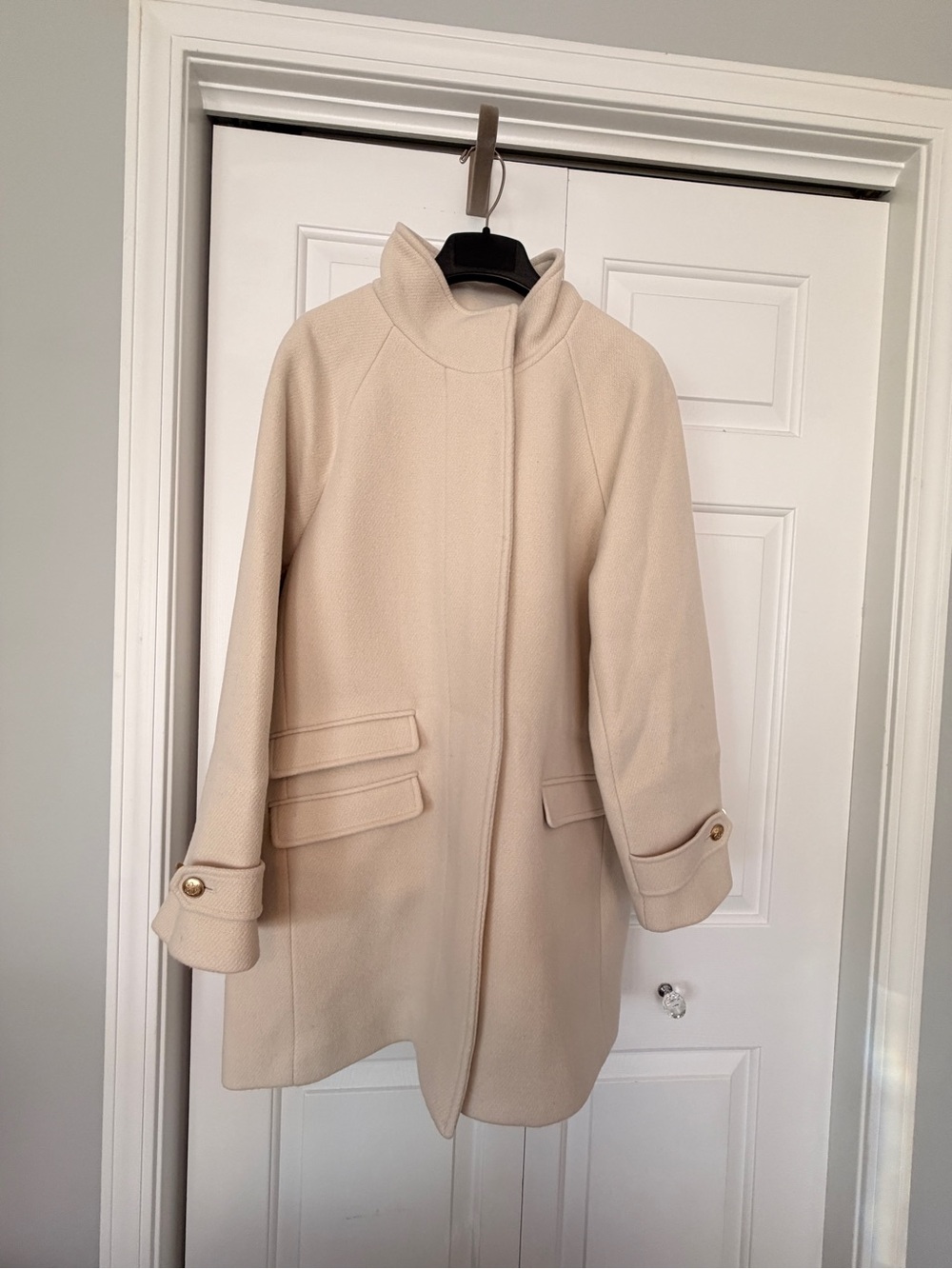 J. Crew Cream Stand-Collar Wool Pea Coat